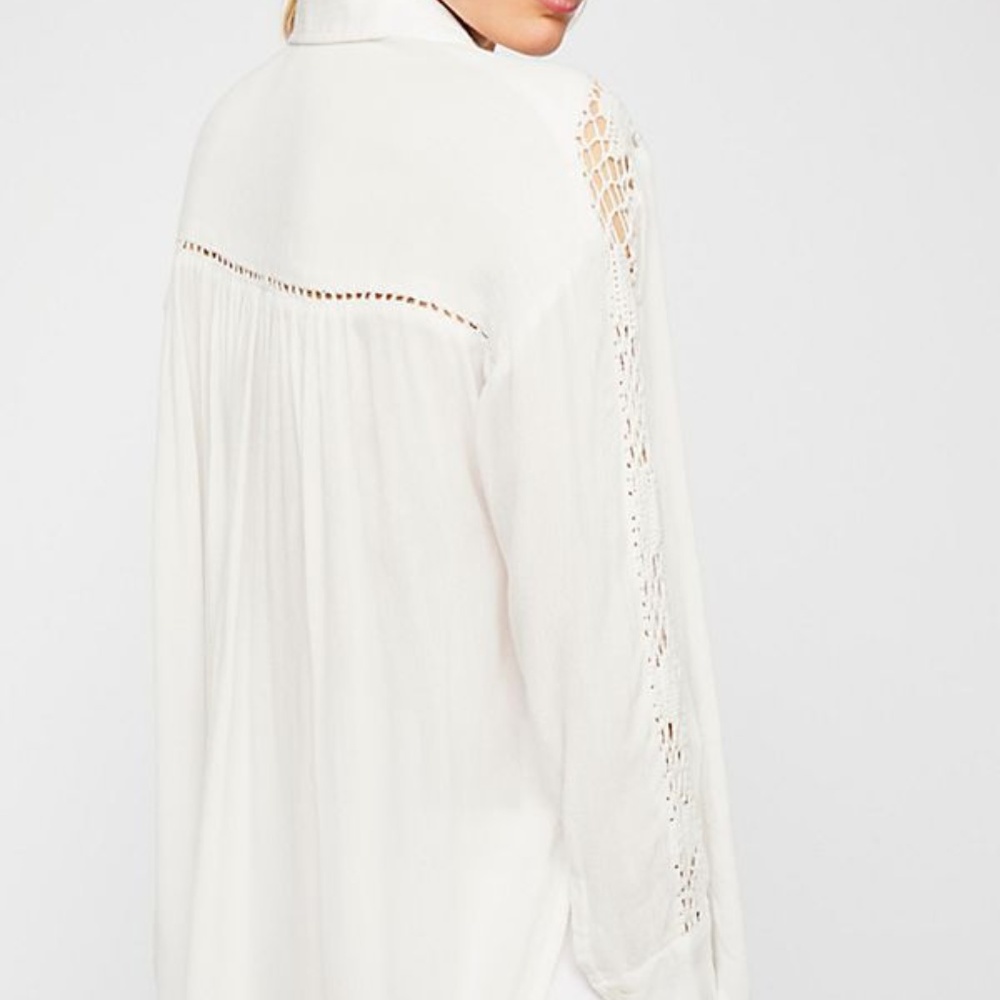 New Free People Katie Bird Buttondown Crochet Top - Picture 3 of 7